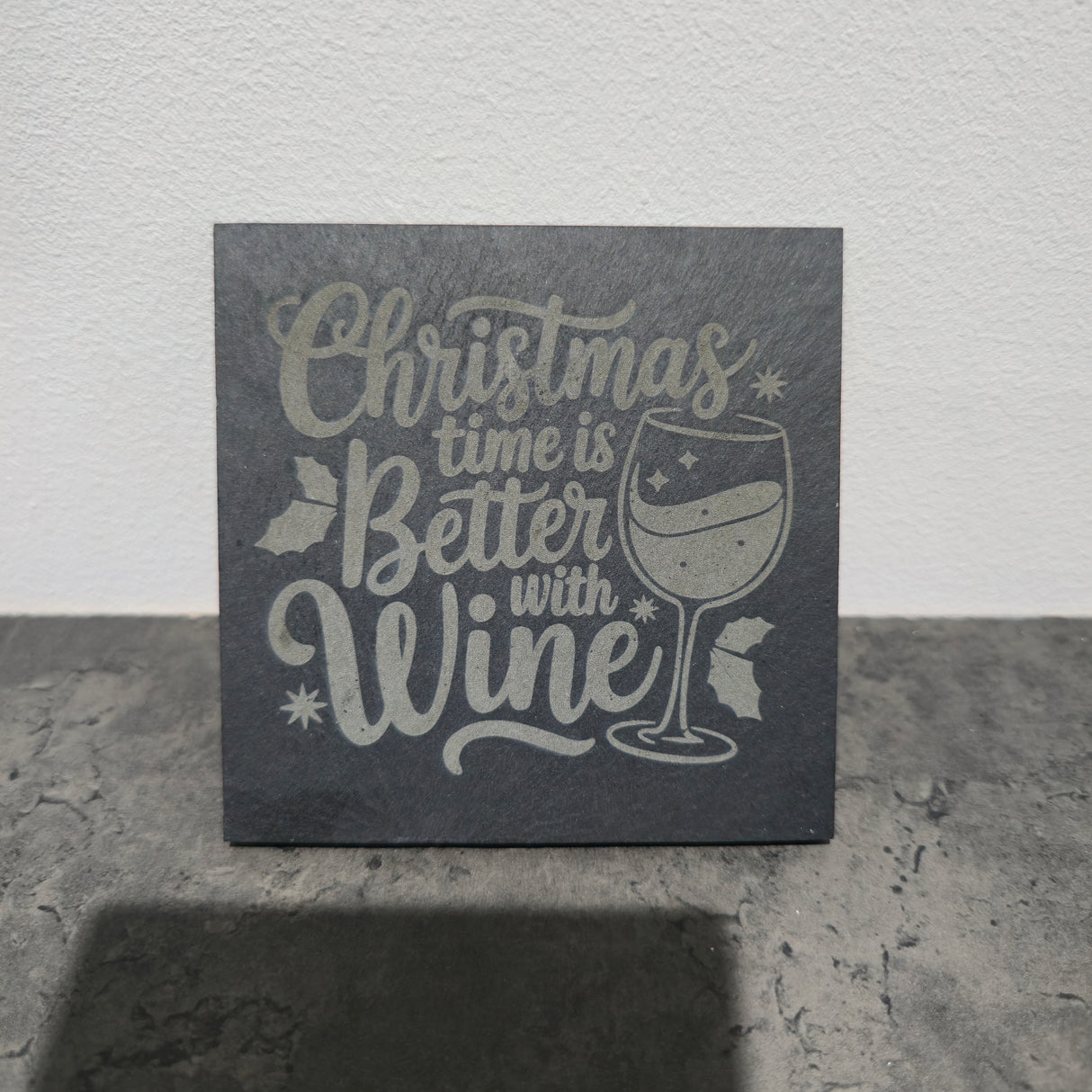 Christmas Wine Themed Engraved Slate Coasters