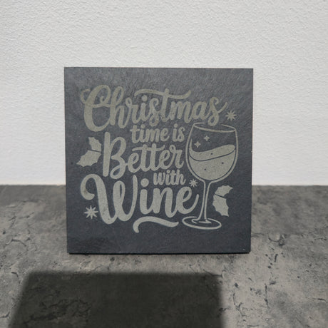 Christmas Wine Themed Engraved Slate Coasters