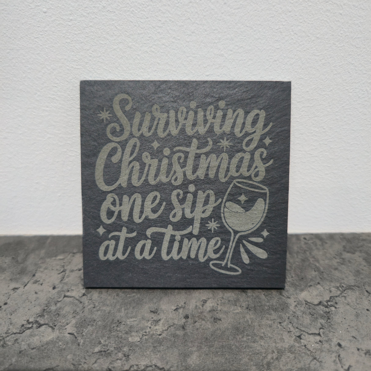 Christmas Wine Themed Engraved Slate Coasters