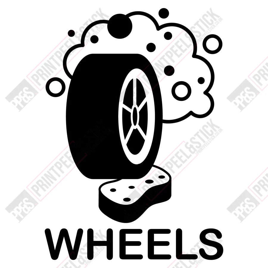 Wash Rinse & Wheels Bucket Stickers / Black Vehicle Cleaning Stickers