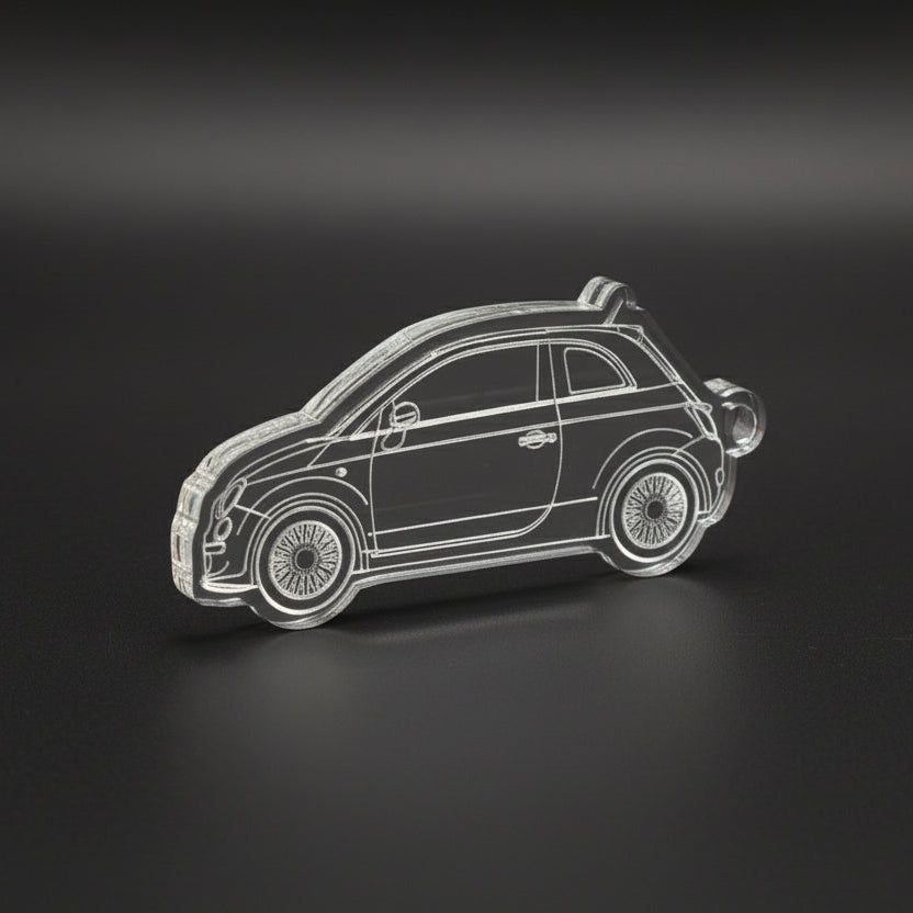 Vehicle Outline Keyring - Laser Cut & Engraved - Fiat 500 - Merchandise