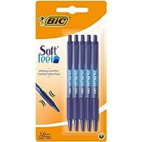 BIC Soft Feel Ballpoint Pens, Retractable Pens, Blue, Pack of 5