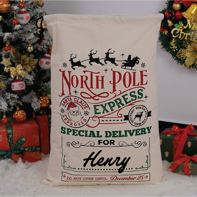 Personalised Christmas North Pole Express Santa Sack 75 x 45cm - Gift Bags & Sacks