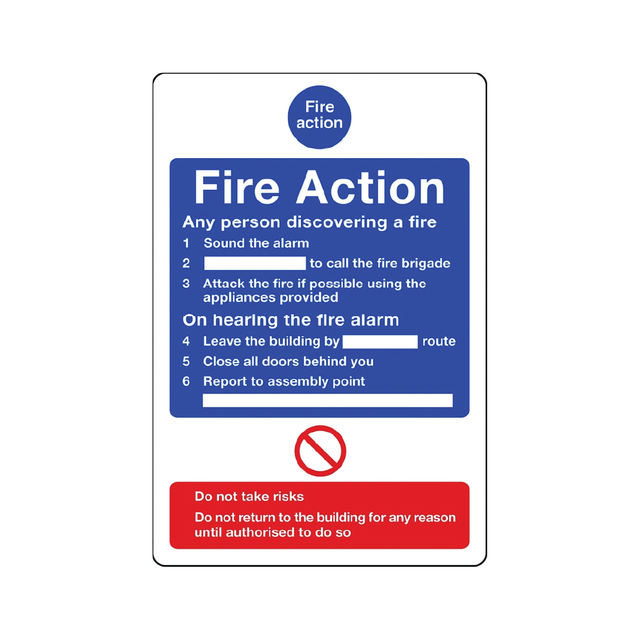 Fire Action Notice for positioning near a telephone operator sign - Fire Action Signs