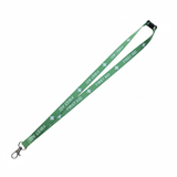 Green lanyard with 'FIRST AID' text on a white background
