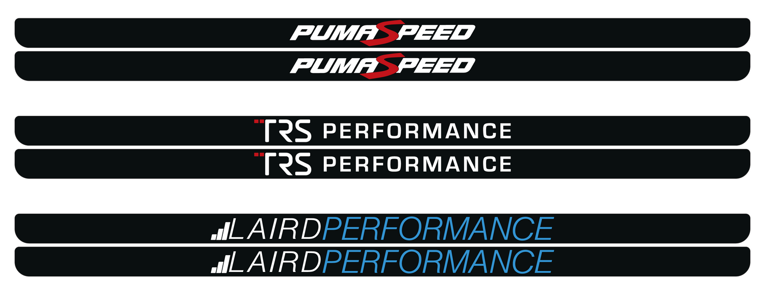 Showing black background with colour logo on a vi to sticker for number plate surrounds 