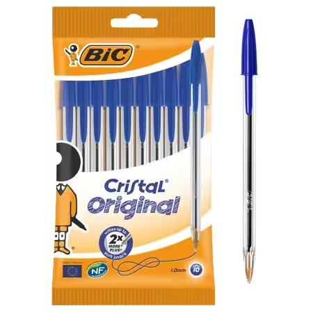 BIC Cristal Original Ballpoint Pen Medium 0.4 mm Blue Pack of 10