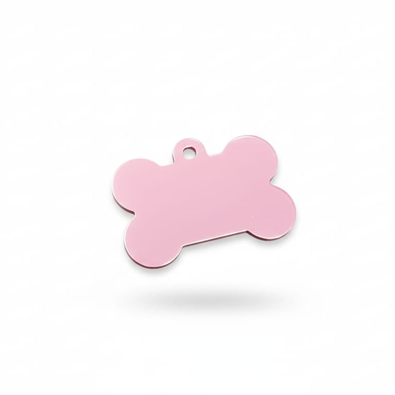 Pink bone-shaped tag on a white background