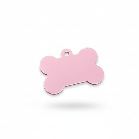 Pink bone-shaped tag on a white background