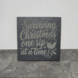 Christmas Wine Themed Engraved Slate Coasters