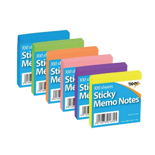 Tiger 100 Sheets Sticky Memo Note Pad 76mm x 76mm