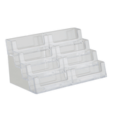 An 8 pocket, clear, 4-tier business card holder designed to display business cards in a visible and organised manner.