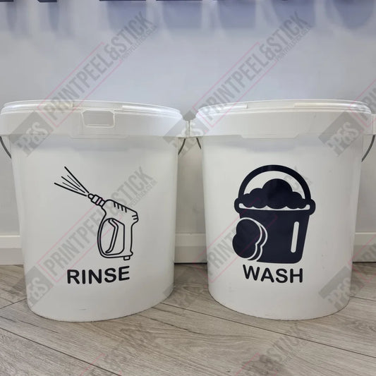 Wash Rinse & Wheels Bucket Stickers Vehicle Cleaning Stickers